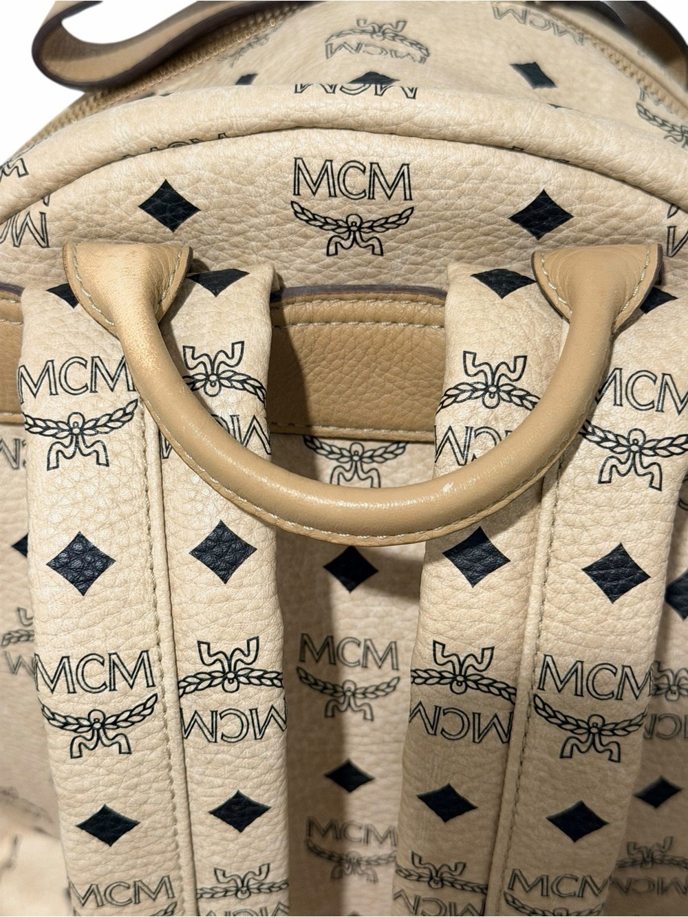 MCM Beige Visetos Monogram Leather Backpack with Gold Hardware - Picture 5 of 10